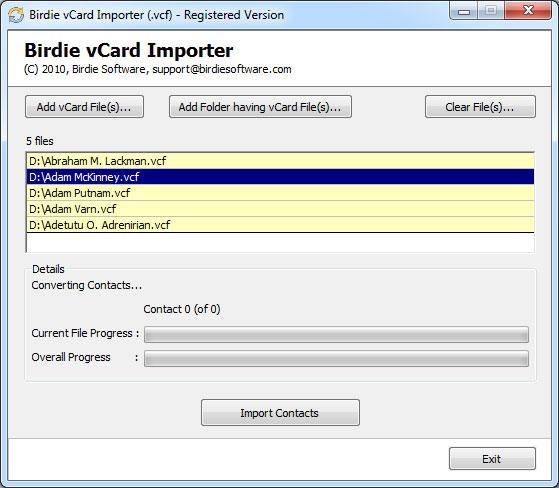 Transfer  vCard to Outlook screenshot